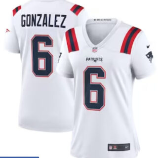 Women New England Patriots #6 Christian Gonzalez White Vapor Limited Jersey