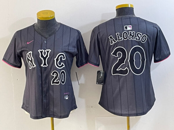 Women New York Mets #20 Pete Alonso Graphite 2024 City Connect Limited Stitched Baseball Jersey