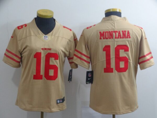 Women Nike 49ers 16 Joe Montana Cream Women Inverted Legend Limited Jersey