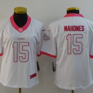 Women Nike Chiefs 15 Patrick Mahomes White Pink Women Vapor Untouchable Limited Jersey