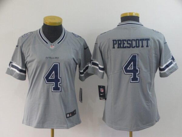 Women Nike Cowboys 4 Dak Prescott Gray Women Inverted Legend Limited Jersey