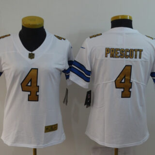 Women Nike Cowboys 4 Dak Prescott White Women Gold Vapor Untouchable Limited Jersey