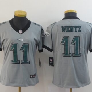 Women Nike Eagles 11 Carson Wentz Silver Women Inverted Legend Limited Jersey