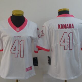 Women Nike Saints 41 Alvin Kamara White Pink Fashion Women Rush Limited Jersey