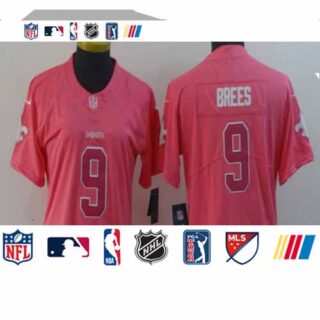 Women Nike Saints 9 Drew Brees Pink Women Rush Fashion Limited Jersey