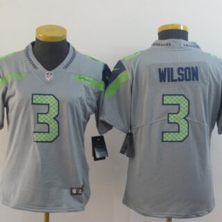 Women Nike Seahawks 3 Russell Wilson Gray Women Inverted Legend Limited Jersey