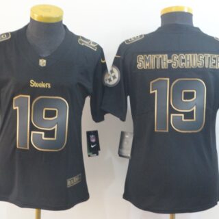 Women Nike Steelers 19 JuJu Smith-Schuster Black Gold Women Vapor Untouchable Limited Jersey