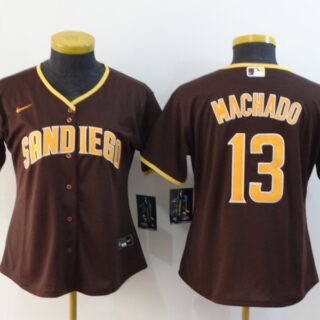 Women Padres 13 Manny Machado Brown Women Nike 2020 Cool Base Jersey