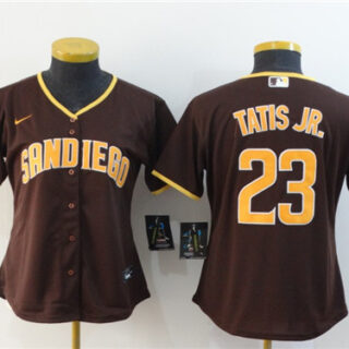 Women Padres 23 Fernando Tatis Jr. Brown Women Nike 2020 Cool Base Jersey