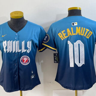Women Philadelphia Phillies #10 J.T. Realmuto Blue 2024 City Connect Limited Stitched Baseball Jersey