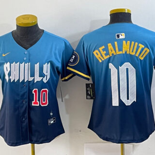 Women Philadelphia Phillies #10 J.T. Realmuto Blue 2024 City Connect Limited Stitched Baseball Jersey