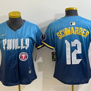 Women Philadelphia Phillies #12 Kyle Schwarber Blue 2024 City Connect Limited Stitched Jersey
