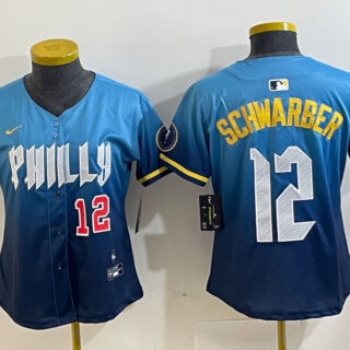Women Philadelphia Phillies #12 Kyle Schwarber Blue 2024 City Connect Limited Stitched Jersey