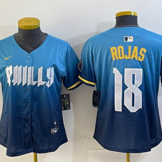 Women Philadelphia Phillies #18 Johan Rojas Blue 2024 City Connect Limited Stitched jerseys