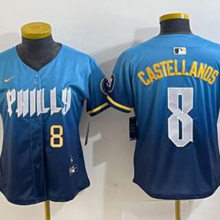 Women Philadelphia Phillies #8 Nick Castellanos Blue 2024 City Connect Limited Stitched Jersey