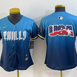 Women Philadelphia Phillies Team Big Logo Blue 2024 City Connect Limited Stitched Baseball Jersey