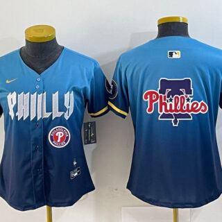Women Philadelphia Phillies Team Big Logo Blue 2024 City Connect Limited Stitched Baseball Jersey