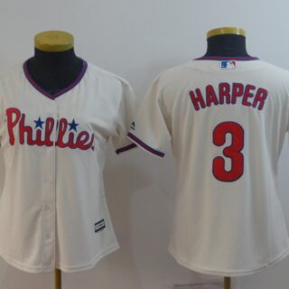 Women Phillies 3 Bryce Harper Cream Women Cool Base Jersey