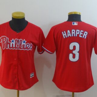 Women Phillies 3 Bryce Harper Scarlet Women Cool Base Jersey