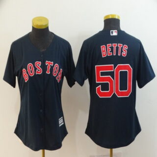 Women Red Sox 50 Mookie Betts Navy Women Cool Base Jersey