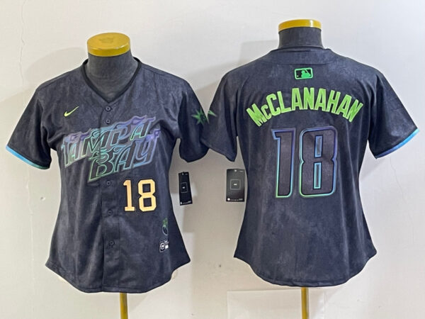 Women Tampa Bay Rays #18 Shane McClanahan Charcoal 2024 City Connect Limited Stitched Baseball Jersey