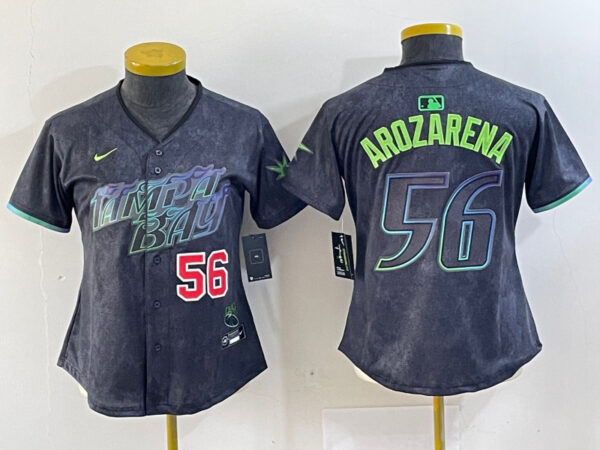 Women Tampa Bay Rays #56 Randy Arozarena Charcoal 2024 City Connect Limited Stitched Baseball Jersey