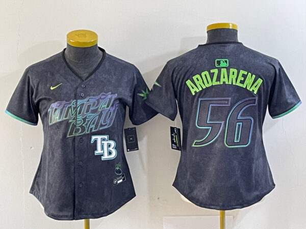 Women Tampa Bay Rays #56 Randy Arozarena Charcoal 2024 City Connect Limited Stitched Baseball Jersey