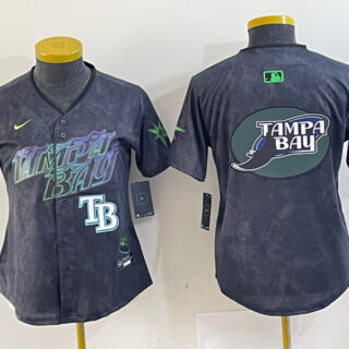 Women Tampa Bay Rays Team Big Logo Charcoal 2024 City Connect Limited Stitched Baseball JerseyS 1