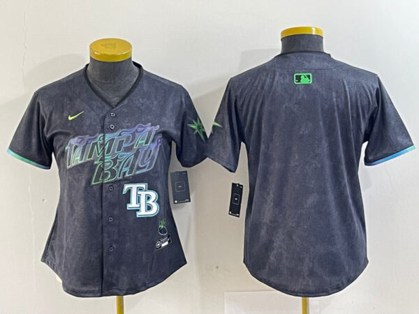 Women Tampa Bay Rays Team Big Logo Charcoal 2024 City Connect Limited Stitched Baseball JerseyS 3