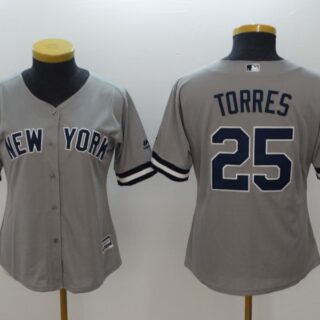 Women Yankees 25 Gleyber Torres Gray Women Cool Base Jersey