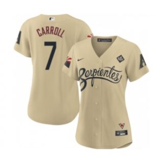 Women's Arizona Diamondbacks #7 Corbin Carroll Gold 2023 World Series City Connect Stitched Baseball Jersey