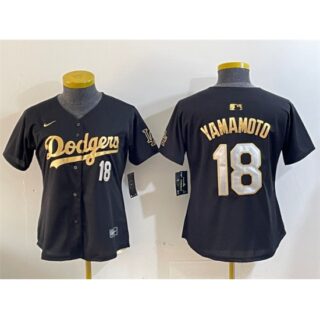 Women's Los Angeles Dodgers #18 Yoshinobu Yamamoto Black Gold Limited Stitched Baseball Jersey(Run Small)