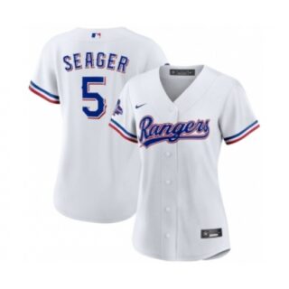 Women's Texas Rangers #5 Corey Seager White 2023 World Series Champions Stitched Baseball Jersey