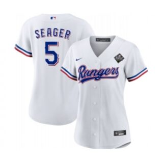 Women's Texas Rangers #5 Corey Seager White 2023 World Series Stitched Baseball Jersey