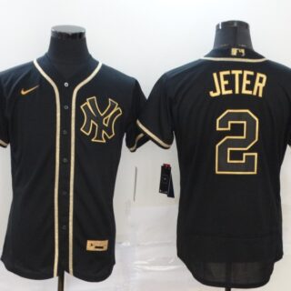 Yankees 2 Derek Jeter Black Gold Nike Flexbase Jersey