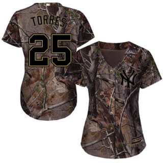 Yankees #25 Gleyber Torres Camo Realtree Collection Cool Base Women's Stitched Baseball Jersey