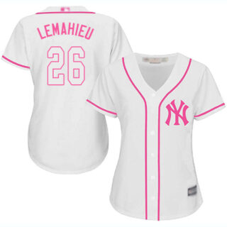 Yankees #26 DJ LeMahieu White Pink Fashion Women's Stitched Baseball Jersey