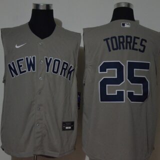 Yankees 25 Gleyber Torres Gray Nike Cool Base Sleeveless Jersey