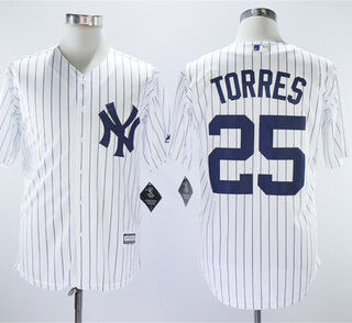 Yankees 25 Gleyber Torres White Cool Base Replica Player Jersey