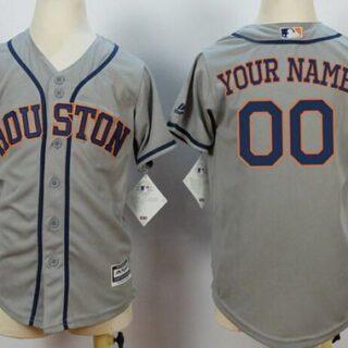 Youth's Houston Astros Customized Gray Away MLB Cool Base Jersey