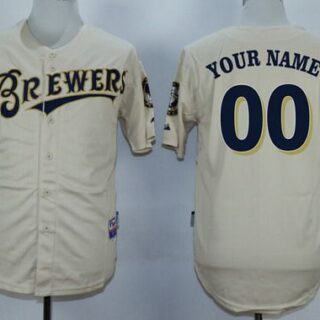 Youth's Milwaukee Brewers Customized 2013 Cream MLB Majestic Jersey