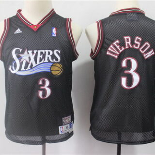 Youth 76ers 3 Allen Iverson Black Youth Hardwood Classics Jersey