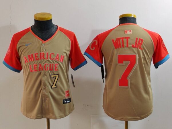Youth American League #7 Bobby Witt Jr. Cream 2024 All-Star Limited Stitched Jerseys