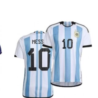 Youth Argentina #10 Messi White Blue 3 Stars Home Soccer Jerseys