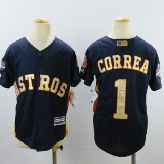 Youth Astros 1 Carlos Correa Navy Youth 2018 Gold Program Cool Base Jersey