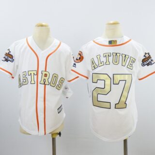 Youth Astros 27 Jose Altuve White Youth 2018 Gold Program Cool Base Jersey