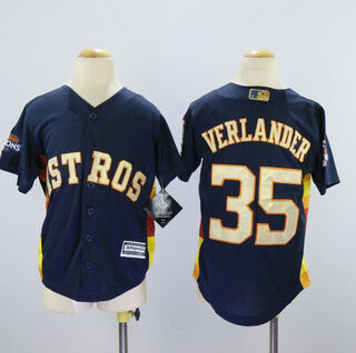 Youth Astros 35 Justin Verlander Navy Youth 2018 Gold Program Cool Base Jersey