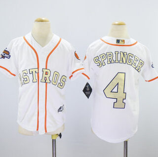 Youth Astros 4 George Springer White Youth 2018 Gold Program Cool Base Jersey