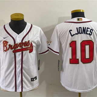 Youth Atlanta Braves 2022 White Gold World Series Champions Program Stitched Jersey