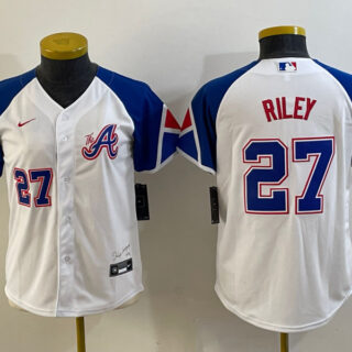 Youth Atlanta Braves #27 Austin Riley White 2023 City Connect With Patch Stitched Baseball